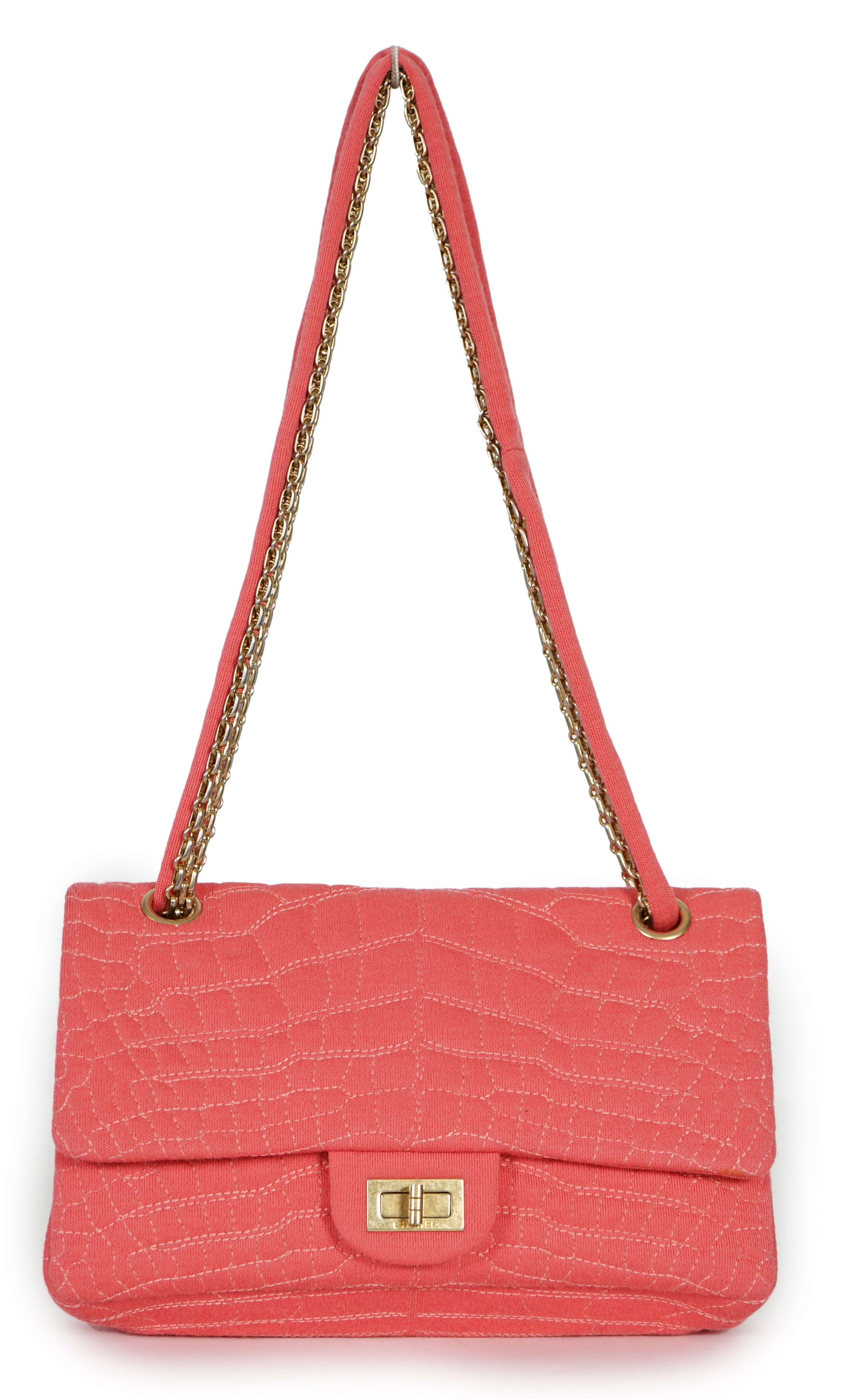 A Chanel coral jersey Croc Reissue 2.55 Classic Flap bag, width 24.5cm, height14cm, depth 3cm